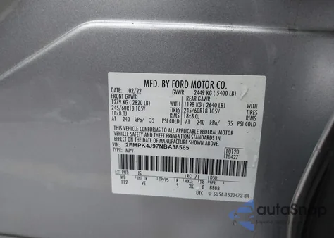 2022 Ford Edge Sel z USA, uszkodzony, nr VIN 2FMPK4J97NBA38565